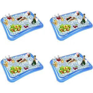 4-Pack Inflatable Ice Serving Bar Cooler Buffet Server Tray, Ideal for Holding Ice Food Drinks at Indoor Outdoor Party BBQ Picnic
