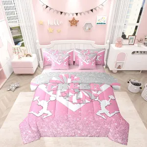 Cheerleading Gymnast Silhouette Microfiber Bedding Set Bed in a Bag - Lightweight, Soft Breathable Blanket, Comforter, Fitted Sheet, Flat Sheet, 2 Pillowcases, 2 Throw Pillow Covers, Lightweight Blanket