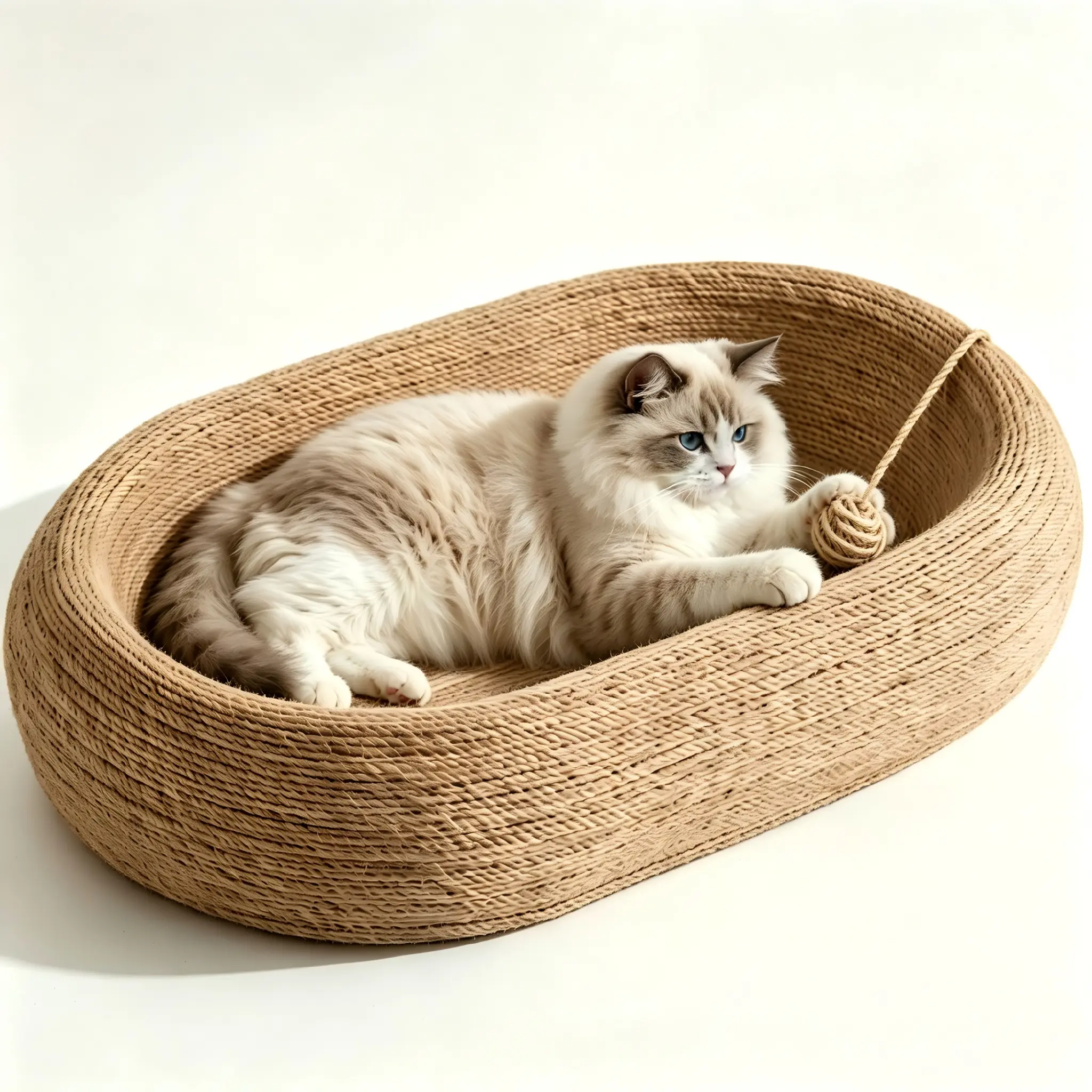 2-in-1 Curved Non-Slip Sisal Cat Scratcher & Bed – 24×15.7×4.7 Inch Cervical Spine Support, All-Natural Scratch-Resistant Sisal for Playing