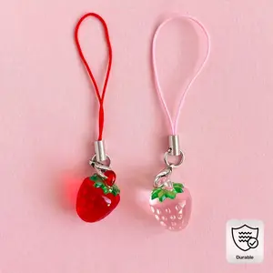 2 pcs Cute Strawberry Phone Pendants - Pink & Red, Durable Acrylic Material, Perfect for Bags and Keys, Fun and Functional Accessory for Mobile Phones, Cute Phone Accessories