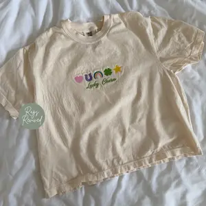 Lucky Charm Embroidered Boxy Crop Comfort Colors T-Shirt Ivory St Patrick’s Day Womens