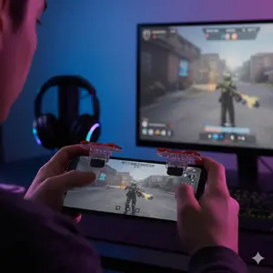 Pro Gamepad for Mobile Shooting Games - Dual Joystick Controller with Customizable Triggers, Portable Anti-Slip Grip, Button Mapping. Perfect for Battle Royale - 2-Pack Set for You and a Friend.