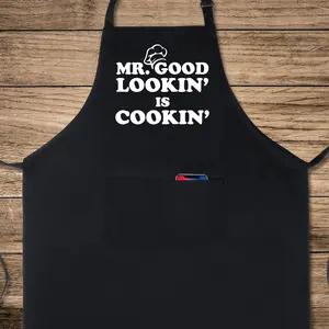 100% Cotton Funny Apron with 2 Pockets for Men Women BBQ Grilling Adjustable Bib Black Aprons Gifts Cooking Kitchen
