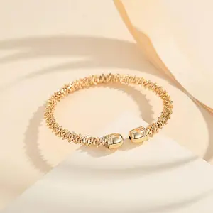 Dainty Bangle Bracelets for Women Teens Trendy Chunky Adjustable Twist Cuff Bracelet Jewelry Gifts Gold Plated Fashion Accessory