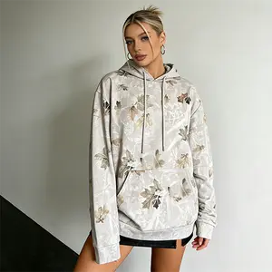 New Women's Hooded Sweatshirt, High-Quality Unisex Loose Fit Camouflage Jungle Maple Leaf And Branch Printed Hoodie Pullover, Warm Long Sleeve Casual Streetwear For Autumn And Winter Layering
