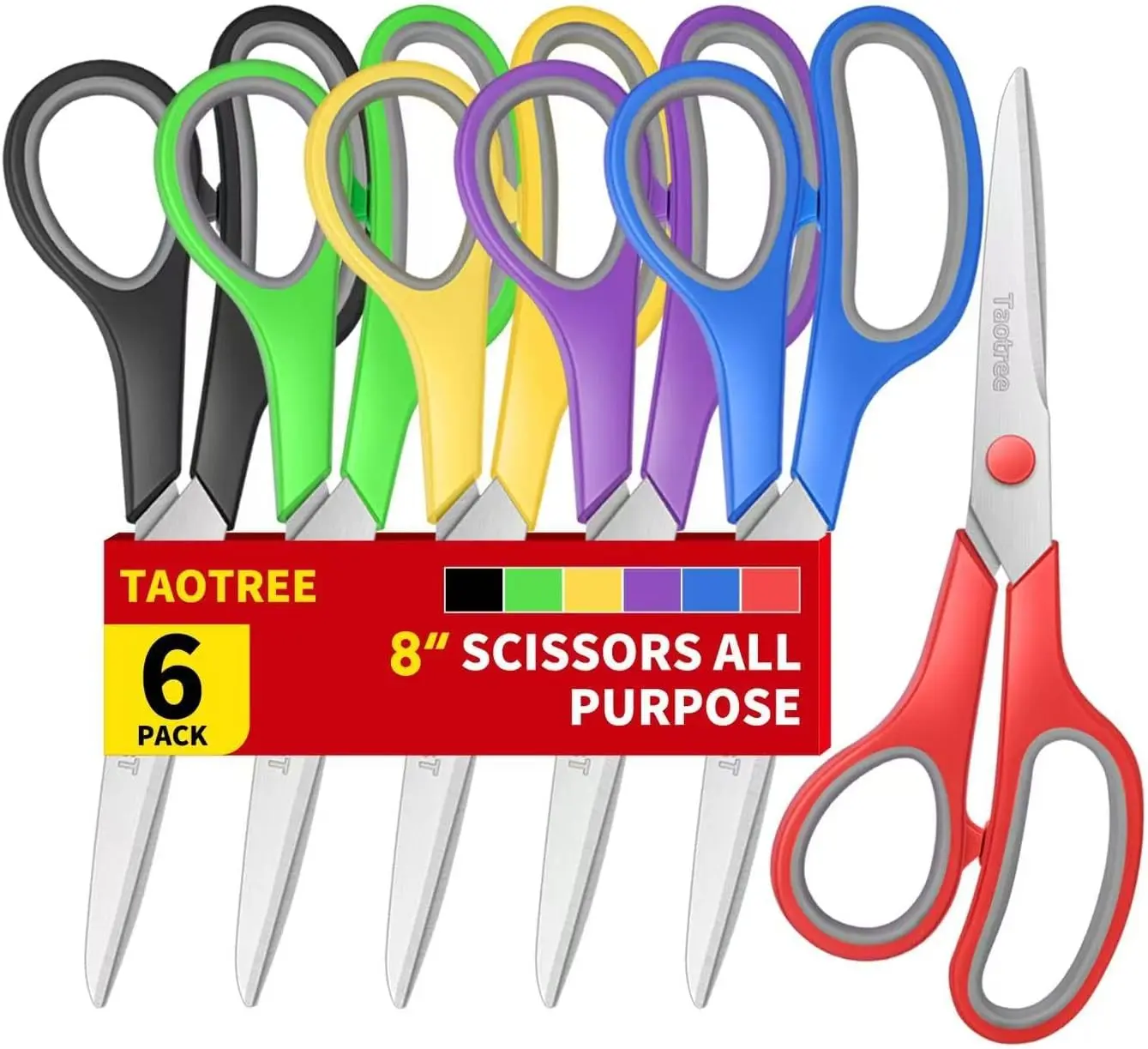 Scissors Bulk Set of 6-Pack, Taotree 8"Scissors All Purpose Heavy Duty | Sharp Shears for Office School Supplies, School Student Teacher Adult Home Art Craft Sewing Fabric, Scrapbook, Comfort Grip