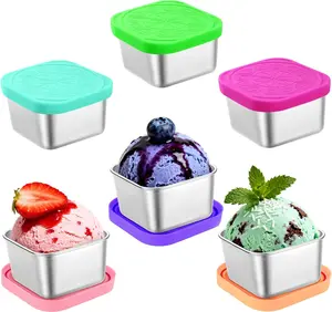 6-Pack 2.7oz Square Stainless Steel Condiment Cups with Leakproof Lids | Reusable Dip Containers for Lunch Box, Snacks, Sauce, Party - Dishwasher Safe