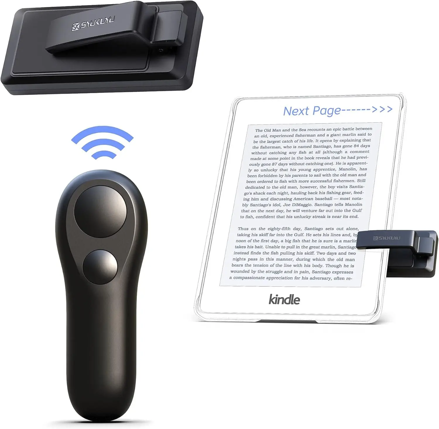 Wireless Compact RF Remote Control Accessory with Page Turner, Selfie Shutter, Mute Button for Kindle, iPad, Surface, Android Tablets (Black, Suitable for All Ages)