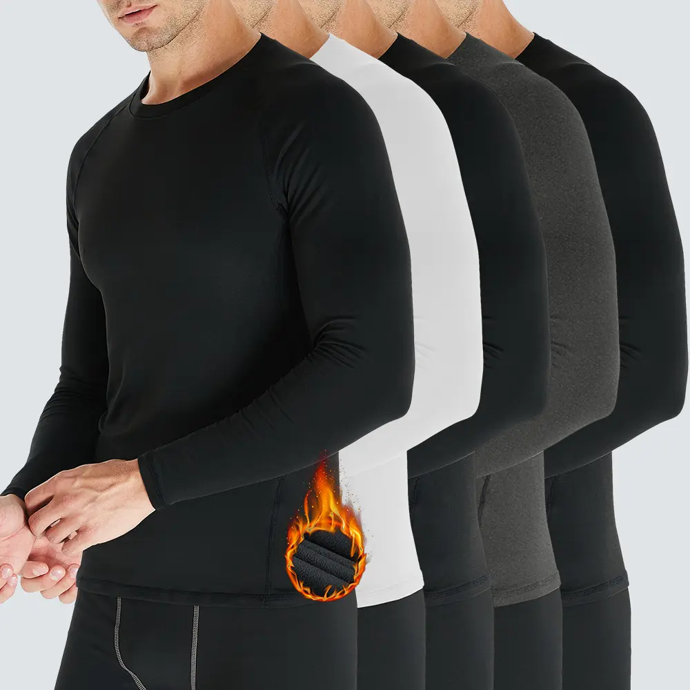 Noeallyrisss 5 Pack Men's Thermal Compression Shirts with Fleece Lined | Cold Weather Thermals with Soft Fleece Lined, Breathable, 4-Way Stretch, Compression, Moisture wicking, Daily Wear