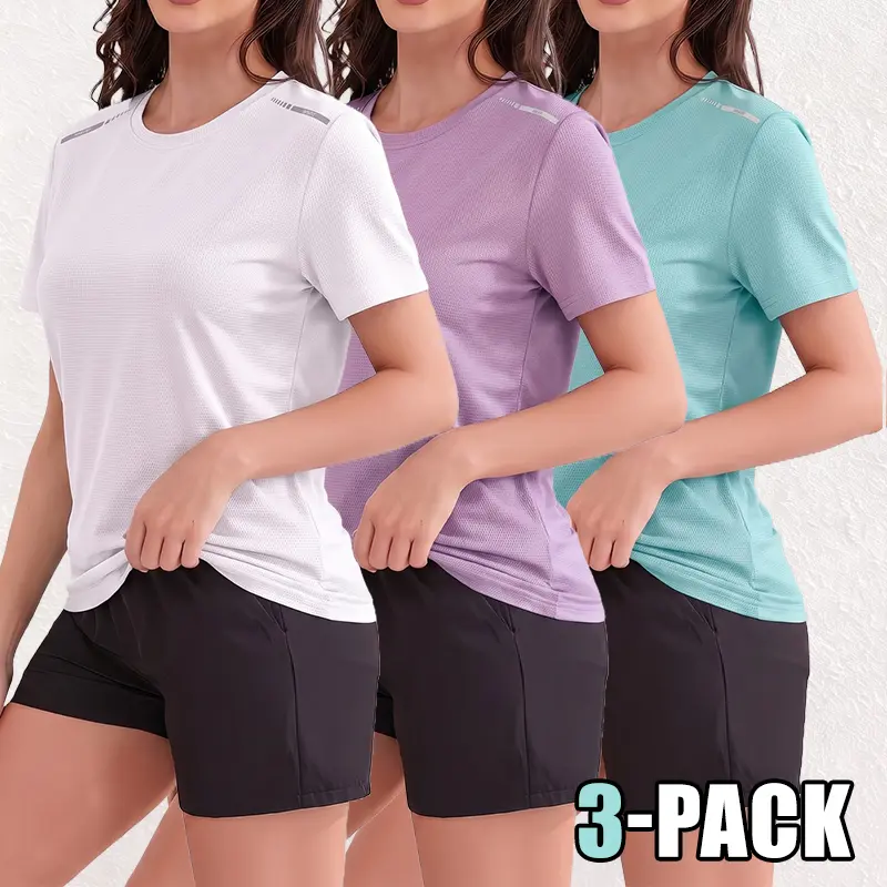 LIFE KEEPS MOVING 3-Pack Women’s Summer Quick-Dry Short Sleeve Tops, Breathable and Comfortable, Suitable for Sports, Outdoor Activities, Travel, Casual Wear, Workouts, and Everyday Use