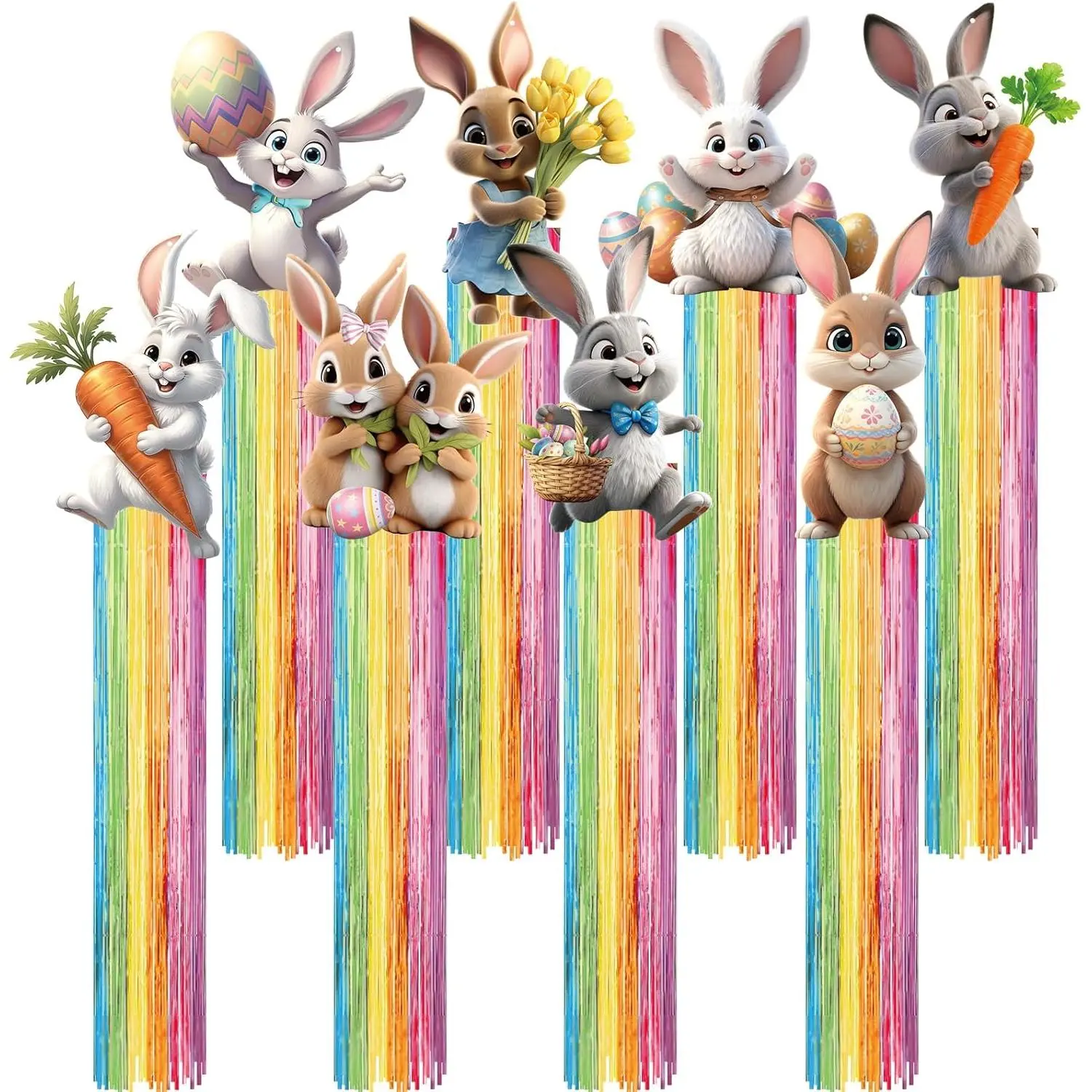 8 Pcs Easter Decorations Outdoor 3.6ft Easter Party Favors Bunny Hanging Decorations with Tassels Rabbit Garland Yard Hanging Signs for Wall Home Yard Lawn Tree Party Supplies Garden Decor