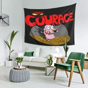 Courage the Cowardly Dog Tapestry - Plush Fabric Wall Hanging with Muriel, Scream & Courage Characters - Soft Room Decor for Fans, Birthday/Christmas Gift for Boys & Girls, Themed Party Decoration - Vibrant Design with Iconic Characters