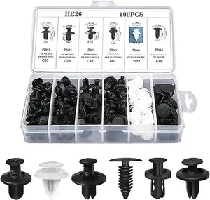 100 Pcs Bumper Clips Car Clips Plastic Rivets Fasteners Push Retainer Kit with Sizes Auto Push Pin Rivets Set with Fastener Remover.