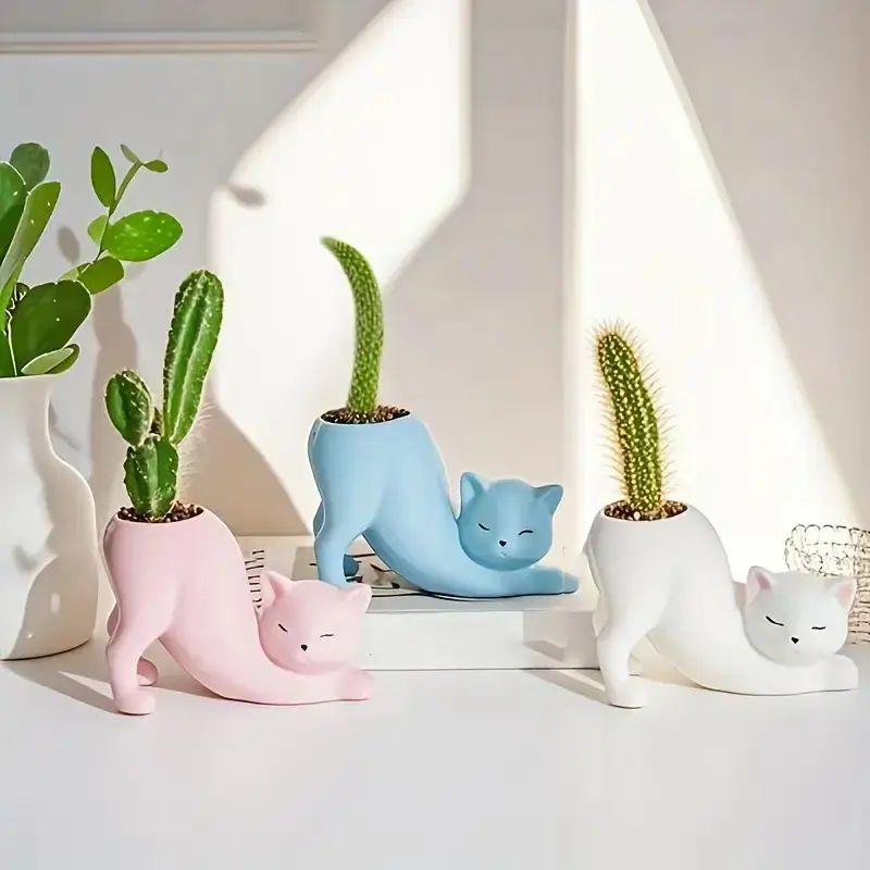 Lightweight Cute Cat Bohemian Planter, Home Decor Pots, Synthetic Resin Anti-Drop Pot, Multi-Purpose for Indoor Outdoor Use, Garden Planters, Outdoor Planters, 1 Piece