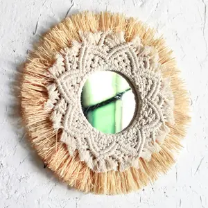 Boho Macrame Wall Mirror - Handwoven Fringe Round Mirror