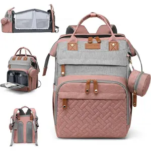 Baby Diaper Bags with Changing Station, Large Capacity Diaper Bag Backpack for Moms Dads with USB Charging Port,Travel Baby Bag with Pacifier Case & Stroller Straps(Up-PinkGrey)