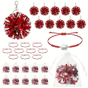 Cheerleader Gift Packs 10 Bulk Packs with Pom-Pom Keychains Cheer Bracelets Organza Bags for Team Spirit Dance Recitals Cheer Competitions Bulk Order for Women Heart