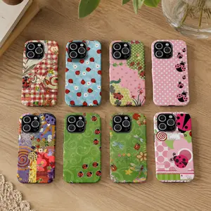 Floral Dot Ladybug Print Phone Case, Durable Two-In-One Protection, Fits iPhone 17 16 15 14 13 12 Pro ProMax Plus  Air series, Samsung Galaxy S25 S24 S23 S22 Ultra Series for Girls