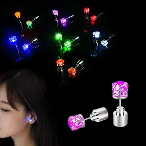 Color Changing LED Earrings – Flashing Diamond Crown Studs, Unisex Glow Jewelry for Party, Rave, Club, Disco, Festival