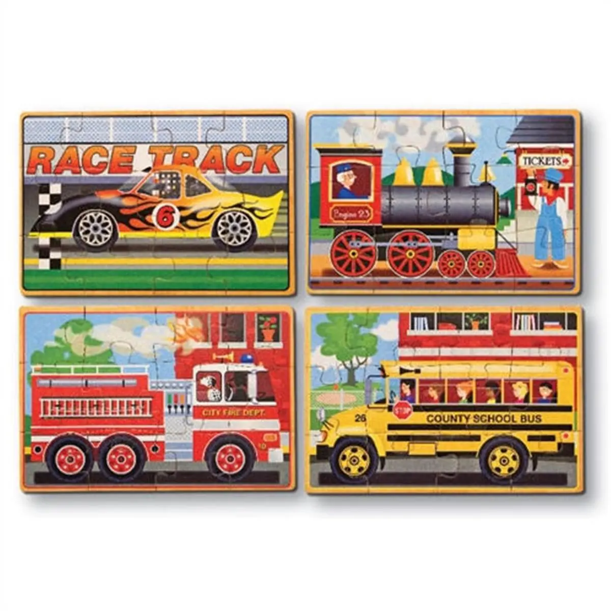 Melissa & Doug 3794 12-Piece Shape Recognition Wooden Jigsaw Puzzle Set, Vehicle Puzzles in a Sturdy Wooden Box for Farm Animal & Poultry Enrichment Toys, Shape Recognition Puzzles