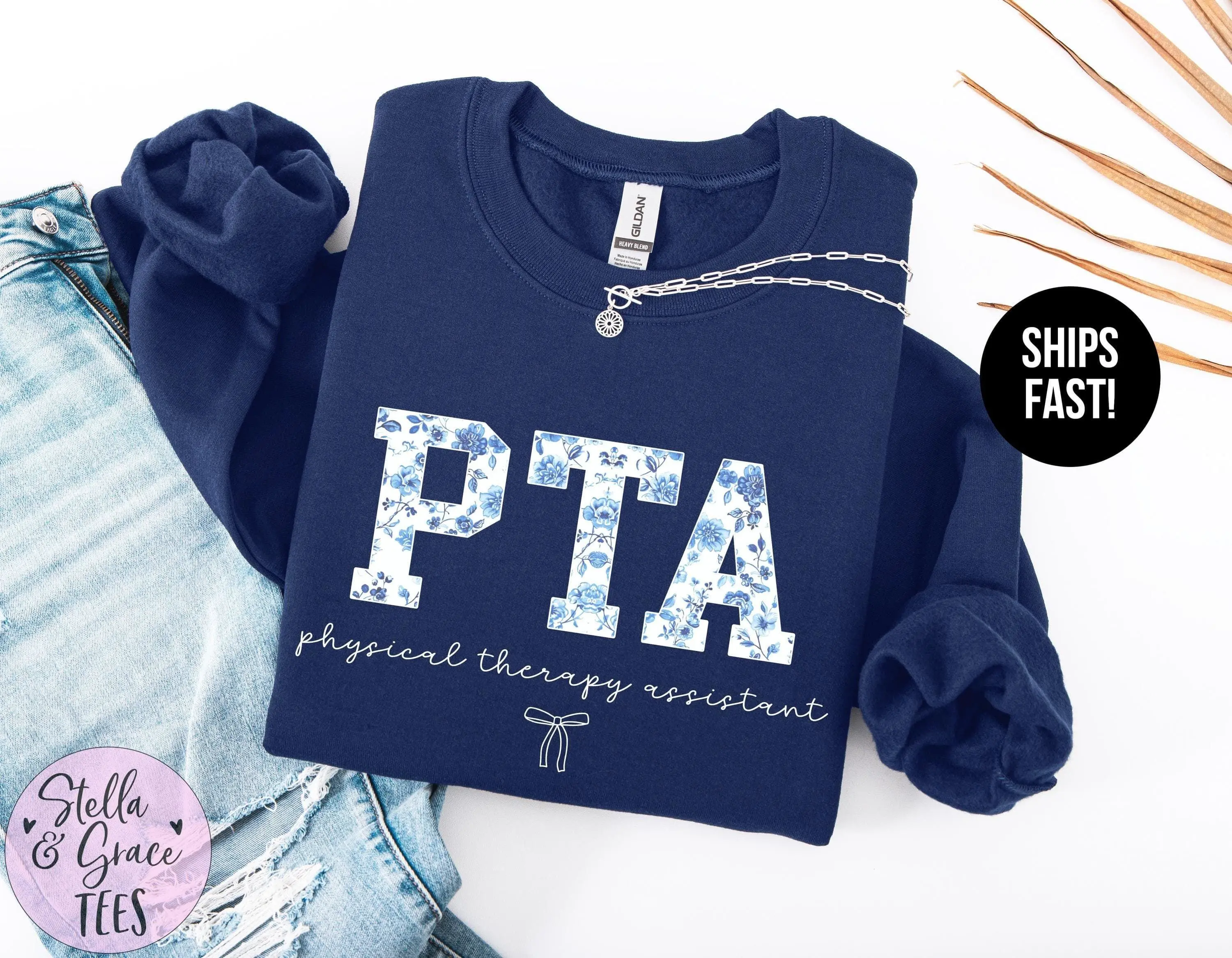 Floral PTA Sweatshirt, Physical Therapy Assistant Crewneck, Boho Physical Therapist Assistant Gift, Rehab Therapy Staff Pullover