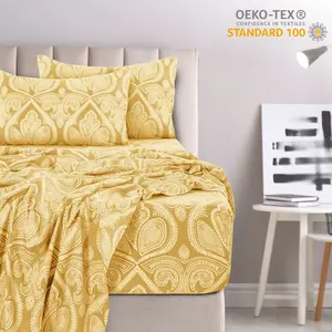 4 Piece Queen Sheet Set Ultra-Soft Microfiber Bed Sheets with Pillow Cases Paisley Pattern Printed Sheets for Bedroom Decor - TAUPE