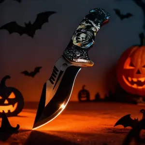 Tactical camping stainless steel folding knife, high-hardness stainless steel, with pocket clip, breaking glass, rope cutter, multi-functional tool knife, men's gift collection Halloween present.