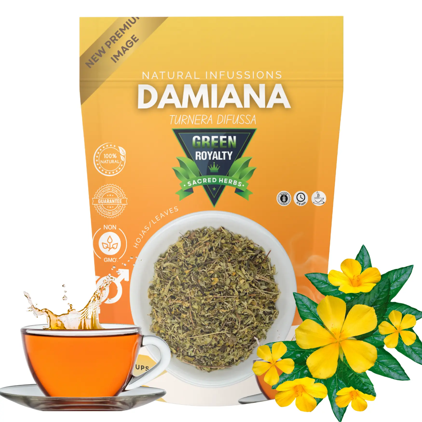 Green Royalty Damiana Wellness Loose Leaf Green Tea - 4oz Low Fat Beverage, Naturally Relieves Headaches, Reduces Nervous Tension, Wellness Tea