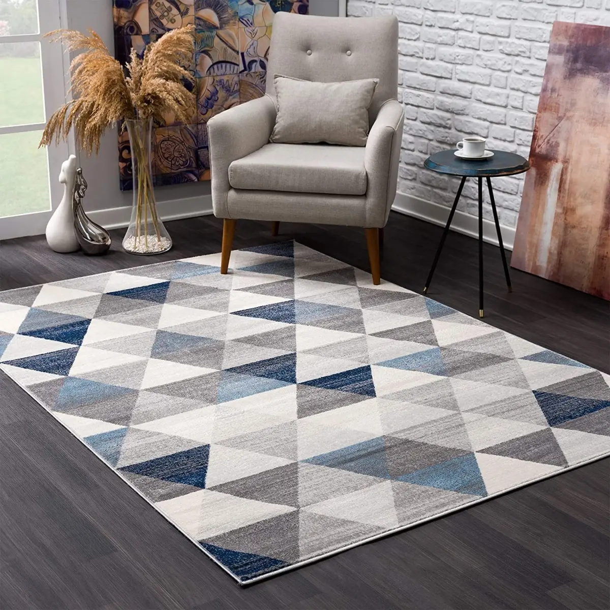 2x3ft Navy Blue Geometric Diamond Scatter Rug - 360 Stand, Modern Stain-Resistant Indoor Home Decor Geometric Area Rug, Home Decor Rugs