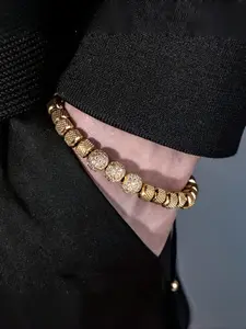 Men's Adjustable Stainless Steel Wrist Bracelet with Blue CZ Beads - 6mm Bead Macrame-Style Chain Link Adjustable Beaded Design for Everyday & Party Wear, Durable Casual Jewelry Gift for Him, Quality Craftsmanship