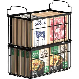 Freezer Organizer Bins, 2 Pack Stackable Deep Chest Freezer Organizer Bins, Foldable Freezer Baskets with Handles, Black Freezer Organizer Baskets for 5/ 7 Cu.FT Sort Frozen Meats