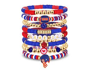 Game Day Bracelets for Women - Red, Black, Blue Heishi Clay Beaded Stretch Bracelets - Stackable Sports Charm Bracelet Bangles - Football Mom Accessories & Outfits Jewelry Gifts