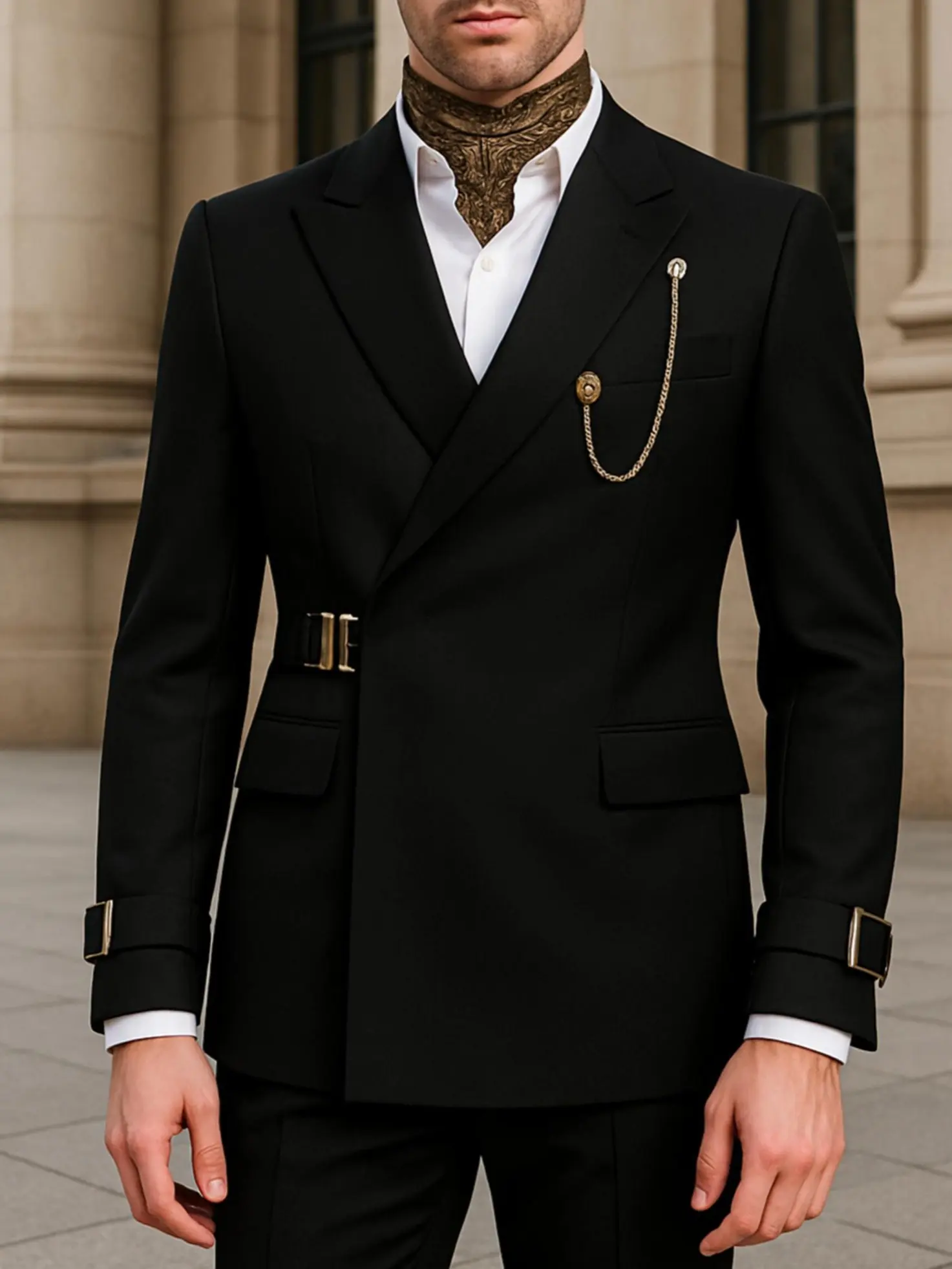 Men's 2 Piece Suit with Metal Clasp Slim Fit Suit Stylish Business & Casual Tuxedo Suit