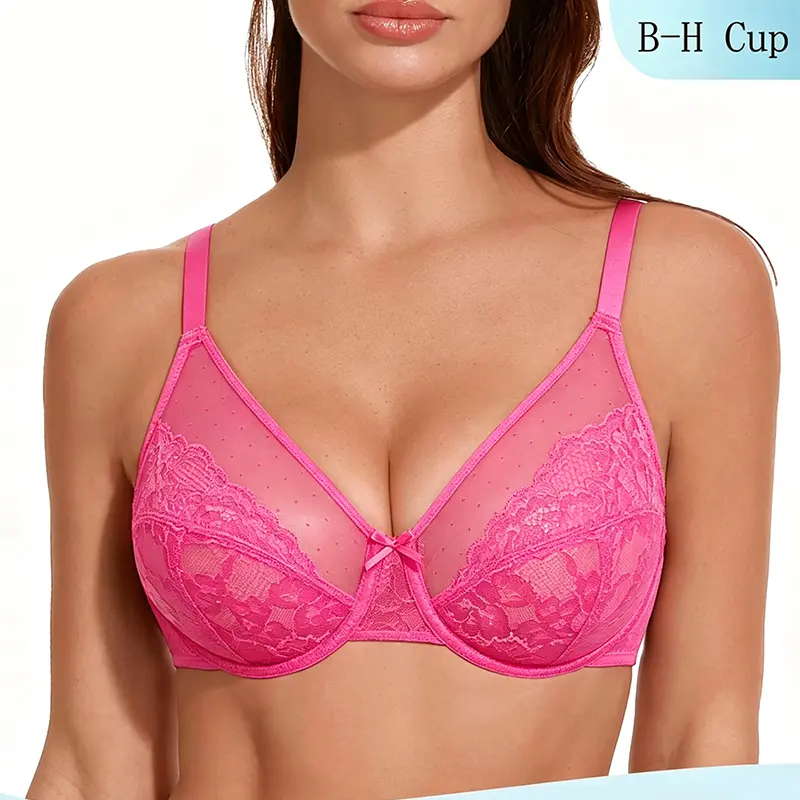 【Maywind】 Minimizer Bras for Women, Enchante Full Coverage Underwire Floral Lace Bra, Plus Size for Heavy Breasts, 38DD, 38DDD, Comfortable Stylish Fit.