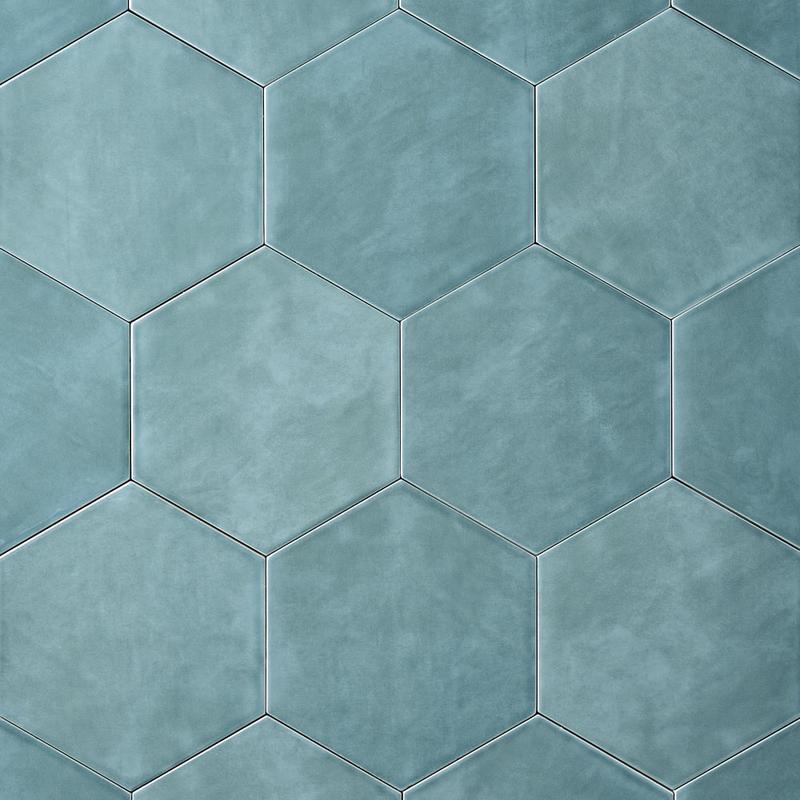 San Fran Volga Blue 7x8 Hexagon Ceramic Tile Glossy