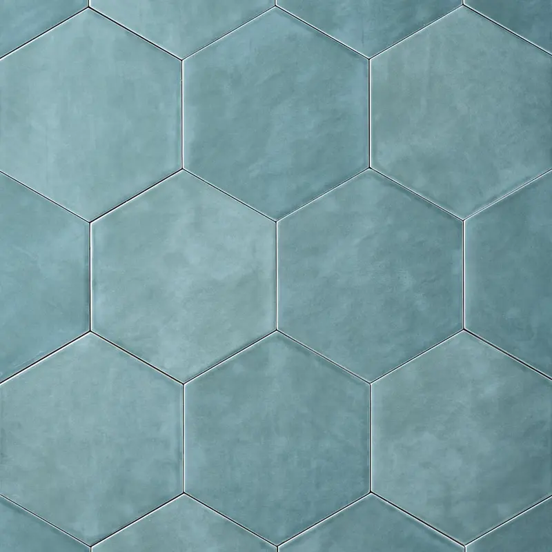 San Fran Volga Blue 7x8 Hexagon Ceramic Tile Glossy