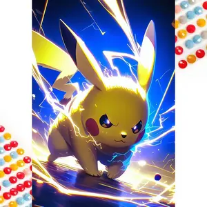 5D DIY Full Drill Round Diamond Painting - Diamond Art Painting Kit Pikachu Electrocution Mosaic, Canvas - DIY Decorative Painting, Home Wall Decor, Suitable for Halloween and Christmas, Birthday and Anniversary Gifts