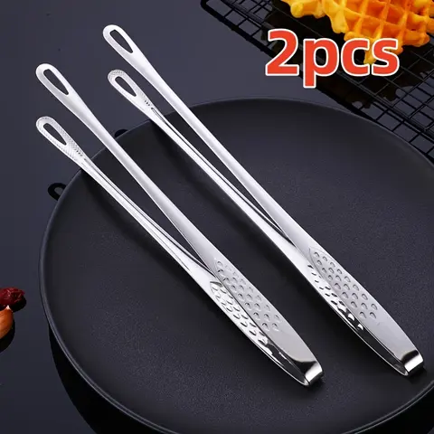 2 pieces of stainless steel barbecue tongs, heat-resistant and non-slip kitchen cookware, perfect for barbecue, camping, outdoor cooking accessories, Barbecue Utensils, Kitchenware