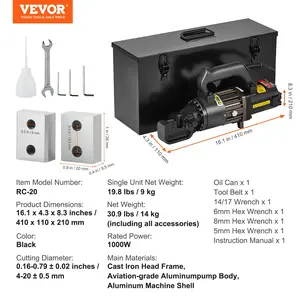VEVOR Electric Hydraulic Rebar Cutter, 1000W Portable Rebar Cutter, Cutting up to 3/4 Inch #6 4-20mm Rebar within 2.5 Seconds, High Power Steel Rebar Cutter with Oil Can Rich Accessories, Black RC-20
