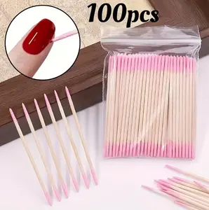 100pcs Double-HeadedWooden Makeup & Cleaning Swabs - Dual-Tipped For Eyelash Extension Glue Removal & Precise Beauty Applications Nail Supplies,Nail Tools,Nail Art Tools,Back To School,Nails,Nail Tools For Press On Nails,Manicure Pedicure Tools
