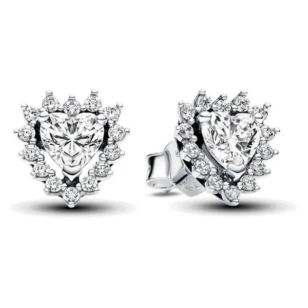 Pandora Sparkling Heart Halo Stud Earrings 293097C01, Cubic Zirconia, Love Gift, Heart Shaped Earrings, Romantic Accessories