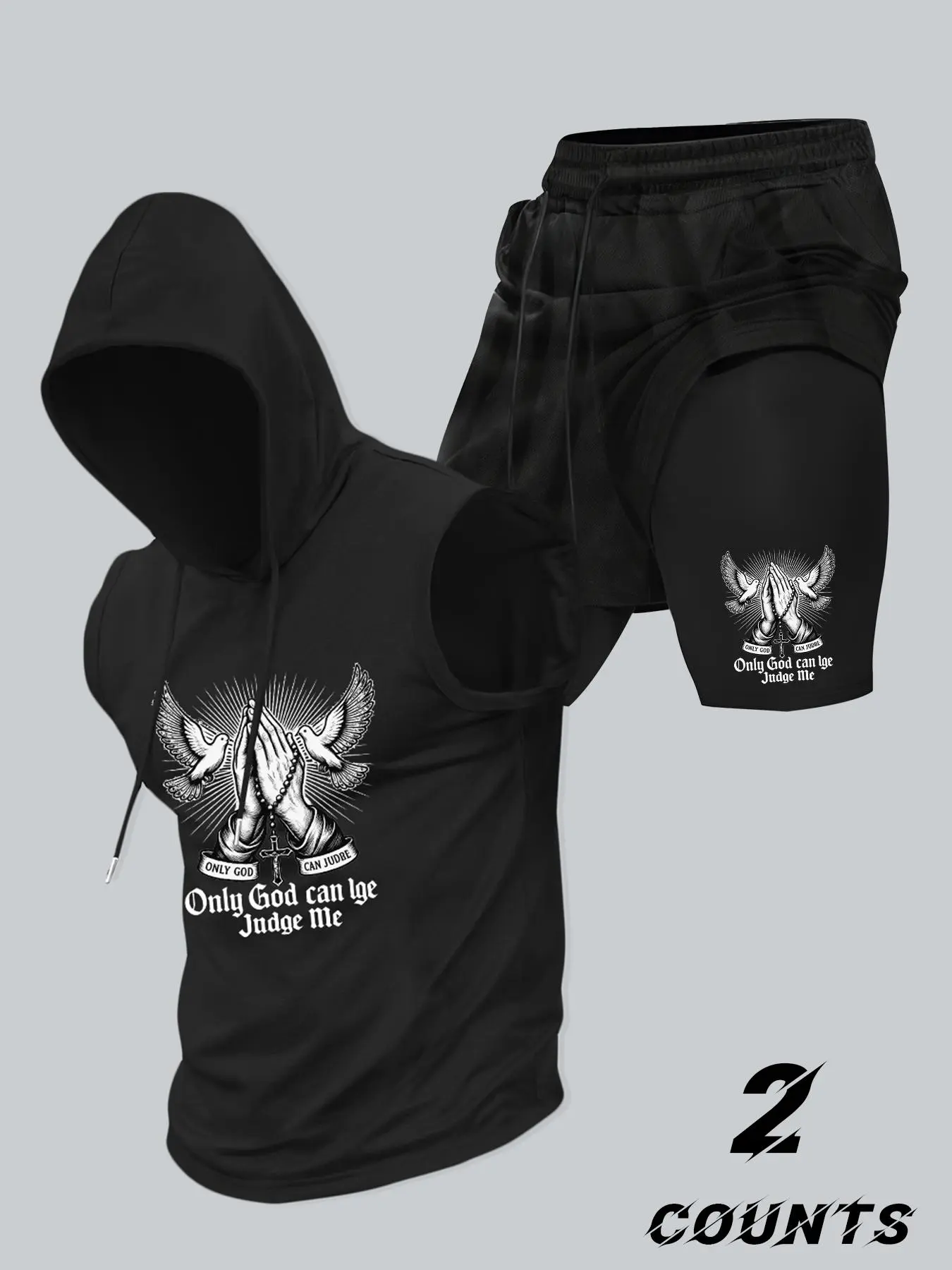 Men's Hooded Vest and Shorts Set, Casual Summer for Ages 13 to 54, Comfortable Fitted Knitted Sportswear, Athletic Fashion Activewear, Sports Clothing Set