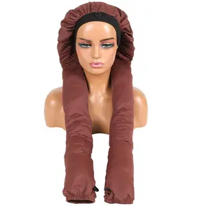 Women’s sleep cap with high elasticity, long braided design, messy braided look, tie-on hair cap, ice silk fabric, adjustable pullover cap