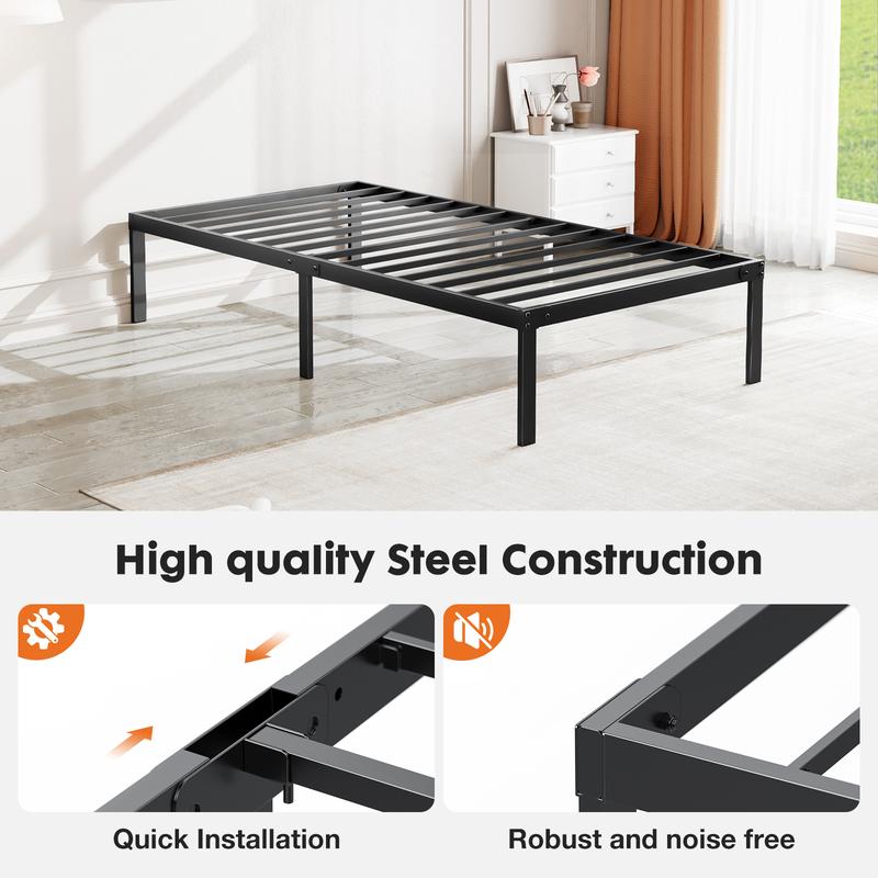 Bed Frame，Heavy Duty Metal Platform Bed Frames with Storage Space Under Frame, 14 Inches, Sturdy Steel Slat Support, No Box Spring Needed