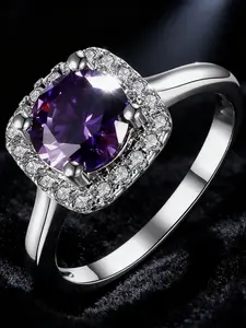 Hot Trendy Purple Amethyst Ring 8MM Sparkling Silver Band High Quality Luxury Jewelry Wedding Engagement Rings for Women Wholesale