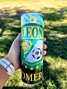 Club Leon 20 oz Skinny Straight Tumbler La Fiera Ruge Logo Futbol Mexicano Soccer Liga MX Custom Personalized Gift Present, Fans Souvenir