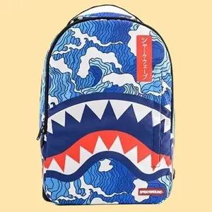 Shark mouth design, classic letter graffiti, thickened double shoulder strap backpack, outdoor sports trendy schoolbag, Christmas gift.