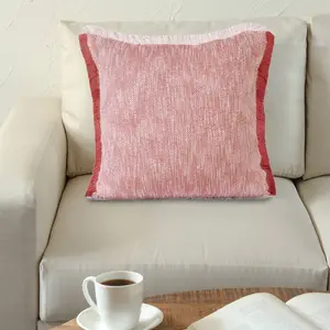 Boho Fringed Throw Pillow – 20" x 20" or 14" x 36", Soft Cotton – Casual Contemporary Décor (Red, Pink, Black, Navy Blue, Yellow, Gray, Sky Blue)