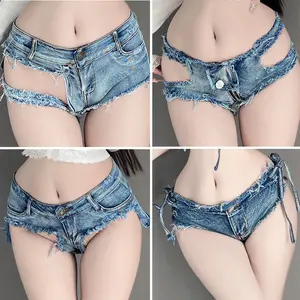 Sexy underwear Sexy lady's ripped jeans Low-rise zipper open-crotch pants Bottom Denim Womenswear