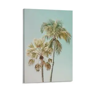 Beach Palm Trees Canvas Print Wall Art Set Row of California Palm Trees & Blue Sky Nature Canvas Poster Bedroom Decor Sports Landscape Office Room Decor Gift Frames Ornaments Artistic Decoration Photo Frame-.
